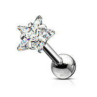 Микроштанга для пирсинга хеликса, хряща уха Spikes JA07-16084-C из стали в форме звезды (8мм;1,2мм;4мм)