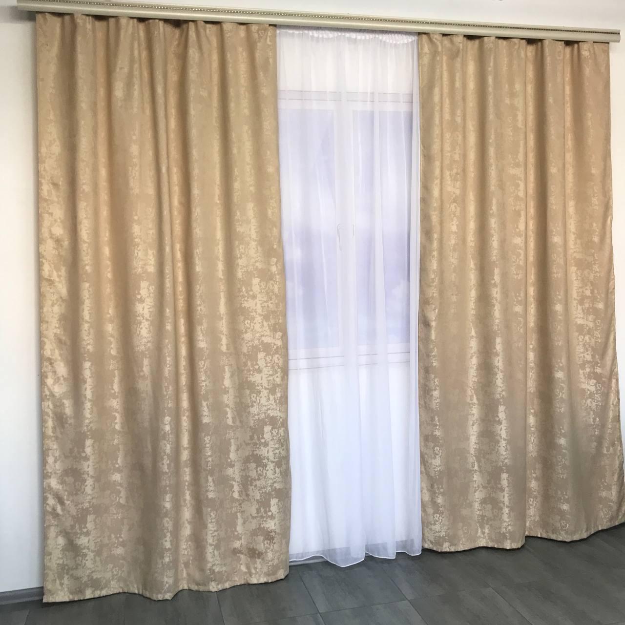 Штори з тюлем на кухню, штори з тюлем в дитячу кімнату, штори з тюлем на вікна, сучасні штори в спальню ALBO Бежеві (SHTN-M23-5)
