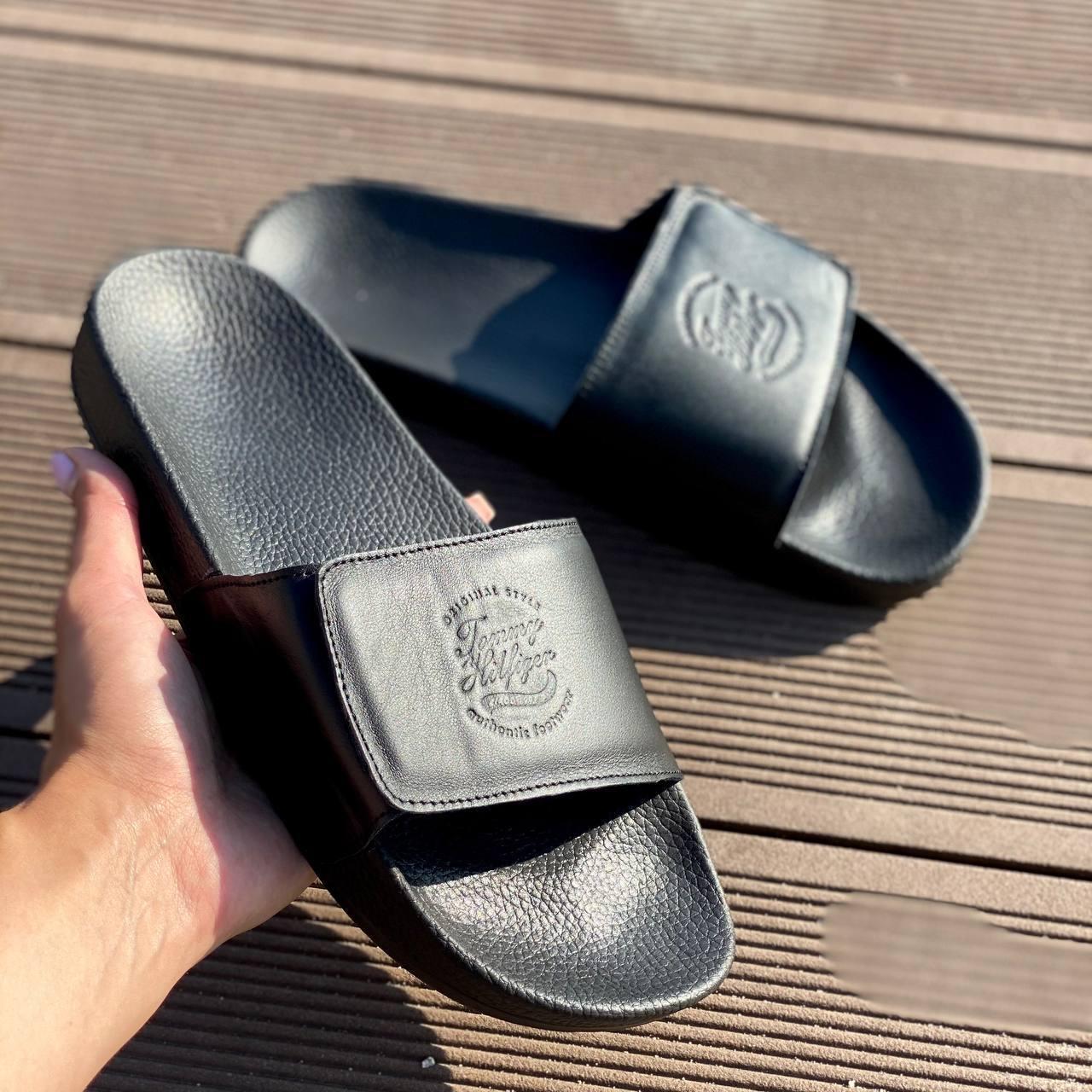 Купить Шлепки Tommy Hilfiger кожаные на липучке, мужские шлепанцы томми ...