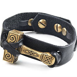 Чоловічий шкіряний браслет МОЛОТ ТОРА No1 ручної роботи Gorillas Accessories GR7