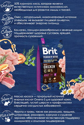 Brit Premium Adult S Chiken. Бріт Преміум корм сухий з куркою для собак дрібних порід, 1 кг (розвіс). 526307, фото 3