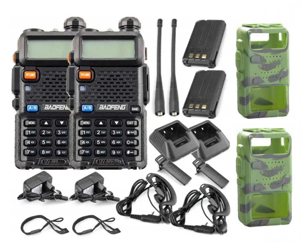 Комплект рацій Baofeng UV-5R PROFI 2 шт. ≥ 5 Ват чохли камуфляж 2 шт. гарнітура