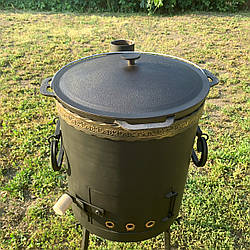 Комплект: казан чавунний 12 л "Брізол" із кришкою чавунною та пічкою (піч Ø 400 мм, 3 мм стінки)