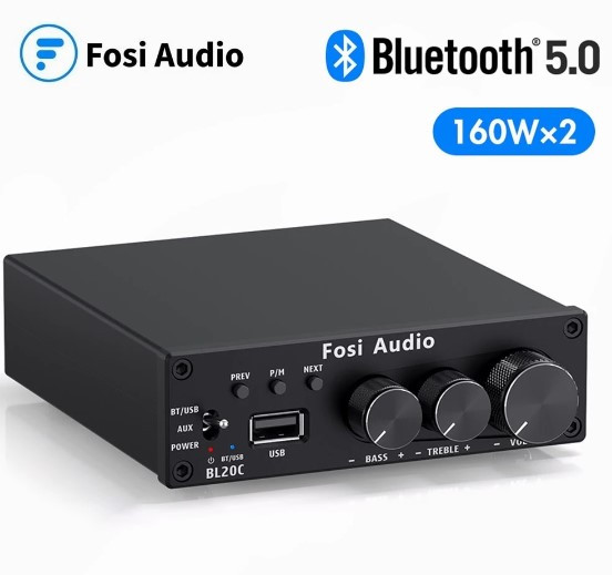 Підсилювач звуку Fosi Audio BL20C black. Bluetooth 5.0, 2x160W