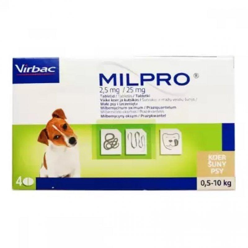 Милпро Milpro 2,5 мг/25 мг для щенков и собак мелких пород 0.5 - 5 кг (4 таблетки) - фото 1 - id-p1645513556