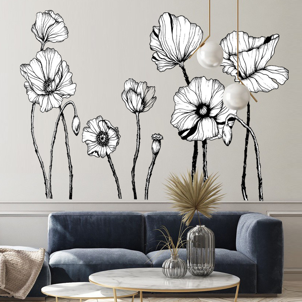 Наклейка на стіну 3D вінілова інтер'єрна маки 102*67 чорний 8554, фото 1