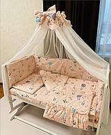 Комплект в детскую кроватку для новорожденных 9в1 персиковый "Пандочки"