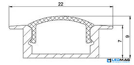 Профіль для світлодіодної стрічки врізний LPV-7 з прозорим розсіювачем
