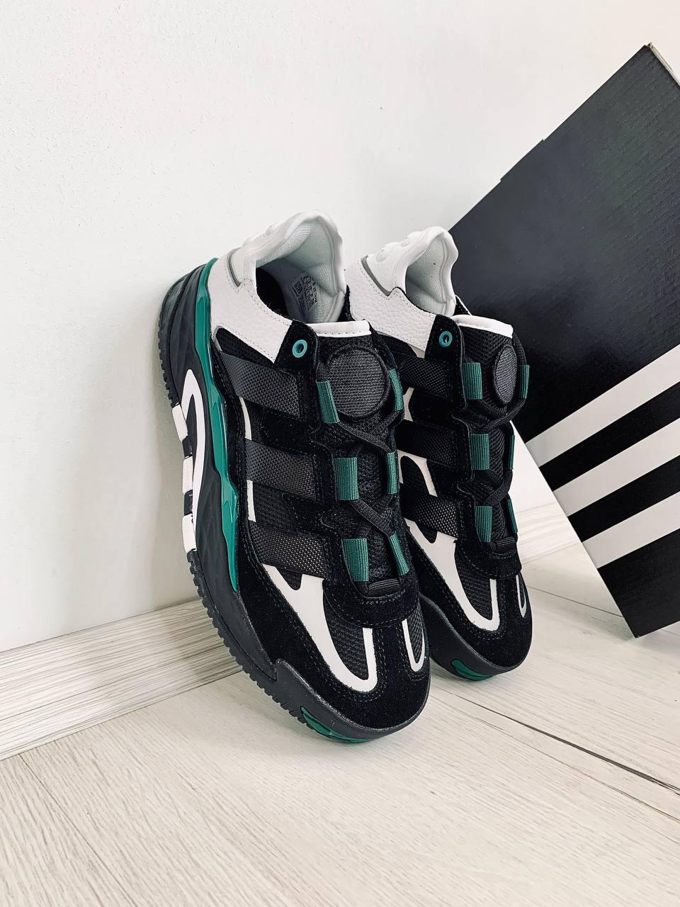 Чоловічі кросівки Adidas Niteball Black Sub Green (Зелені з чорним) Взуття Адідас Найтбол шкіра-замша демісезон