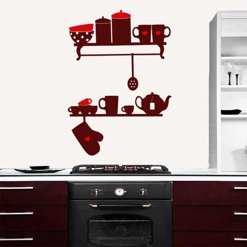 Інтер'єрна вінілова наклейка Полочки з посудом (силует посуду), фото 1