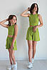 Костюм рубчик шорти та кроптоп із короткими рукавами для дівчинки (зріст 134-164) трикотаж колір зелений, фото 3