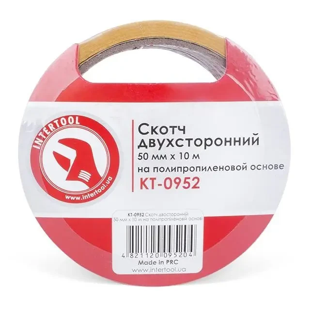 Скотч двосторонній 50 мм*10 м на поліпропіленовій основі INTERTOOL KT-0952, фото 1