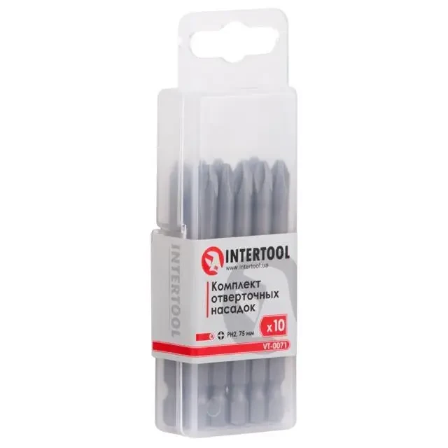 Комплект викруткових насадок PH2*75 мм уп. 10 шт. INTERTOOL VT-0071, фото 1
