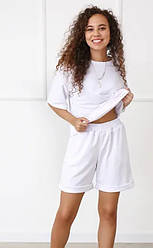 Костюм трикотажний жіночий літній білий футболка та шорти розмір 46-48