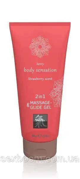 Лубрикант и массажное масло 2 в 1  Massage-& Glide gel 2in1 Strawberry scent, 200 мл