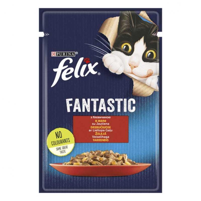 Вологий корм Felix Fantastic для кішок, з яловичиною в желе 85 г*26 шт.