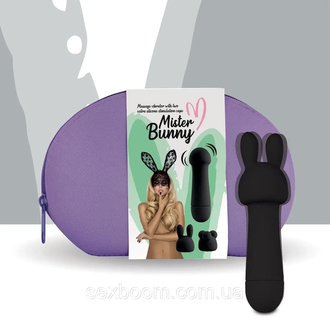 Міні-Вібратор FeelzToys Mister Bunny Black с двумя насадками