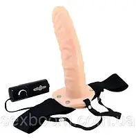 Страпон з вібрацією REALISTIC HOLLOW STRAP ON VIBRATOR 8INCH