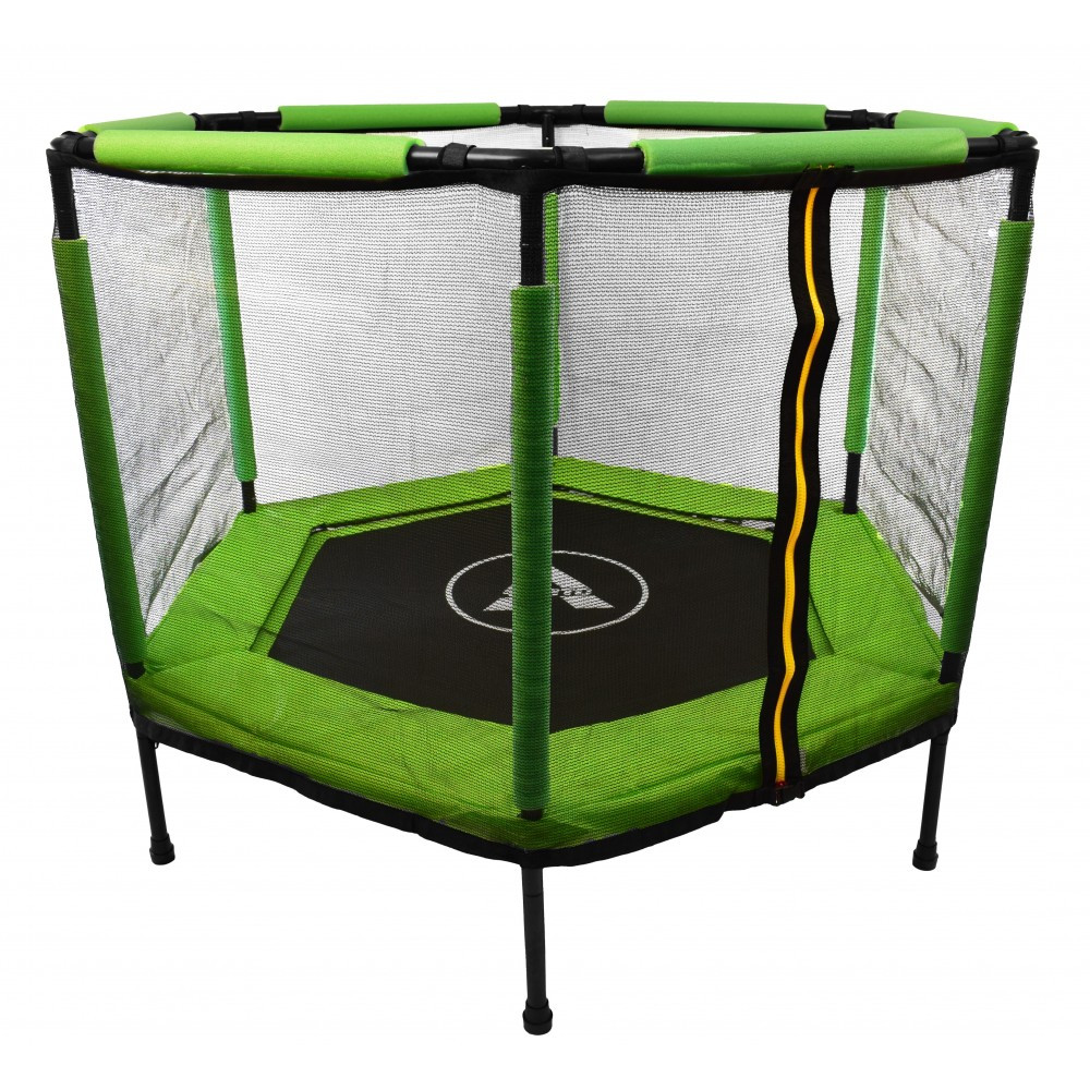 Батут дитячий на 140 см шестикутний спортивний ігровий із захисною сіткою для дітей до 60 кг зелений