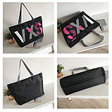 Сумка дорожня спортивна жіноча в стилі Вікторія Сікрет. Сумка жіноча нейлонова пляжна VS (чорна), фото 3