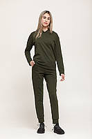 Якісний однотонний жіночий спортивний костюм худі та штани двунитка кольору хакі