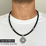 Срібний оберіг Чорне Сонце на шкіряному шнурку., фото 2