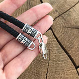 Срібний оберіг Чорне Сонце на шкіряному шнурку., фото 3