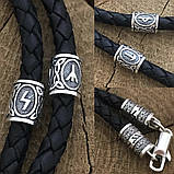 Срібний оберіг Чорне Сонце на шкіряному шнурку., фото 6