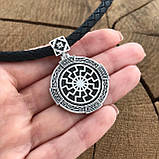 Срібний оберіг Чорне Сонце на шкіряному шнурку., фото 5
