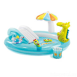 Надувний ігровий центр з гіркою Intex «Крокодил», 201 х 170 х 84 см