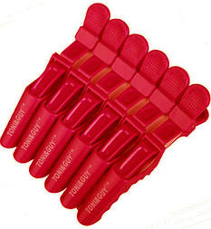 Пластиковий затискач для волосся Crocodile червоний 6 шт