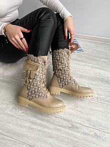 Черевики жіночі зимові з хутром бежеві Dior Boots (07621)