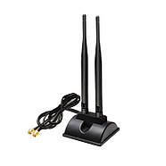 Антена виносна спарена WiFi 2.4-5.8 GHz 6dBi RP SMA Male, на підставці з магнітом, для роутерів, модемів, фото 4