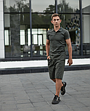 Літній чоловічий лляний комплект футболка поло та шорти хакі, фото 2