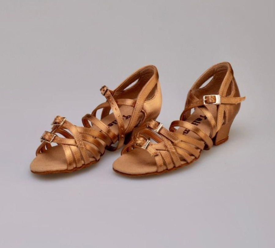 Туфлі танцювальні для дівчинки, сатин бежевий 21,5р, фото 1