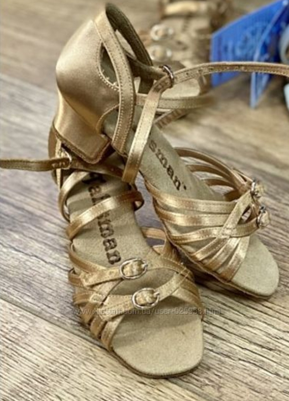 Туфлі танцювальні для дівчинки Талісман, блок підборів, сатин бежевий, 21.5 р, фото 1