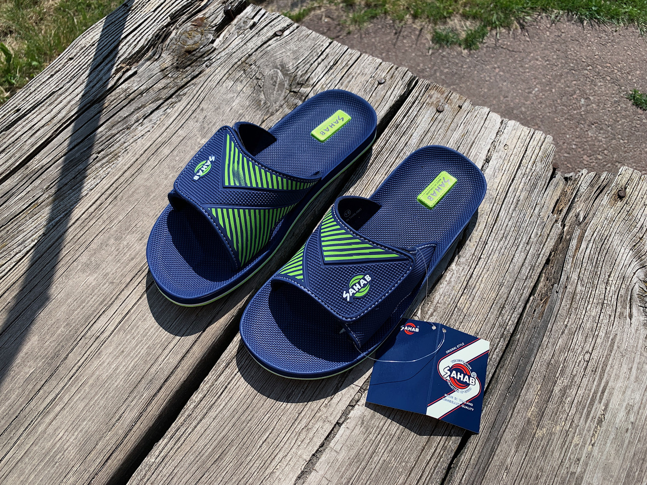 Чоловічі шльопанці на липучці SAHAB Сахаб Navy-Green сині Оригінал