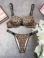 Комплект жіночий Victoria s Secret Model Rhinestone двійка топ+трусики леопард / Комплект женский топ+трусики