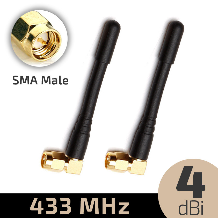 2 шт антени кутова 4 dBi 433 MHz SMA 72 мм, для систем автоматики, воріт, шлагбаума і т.п.