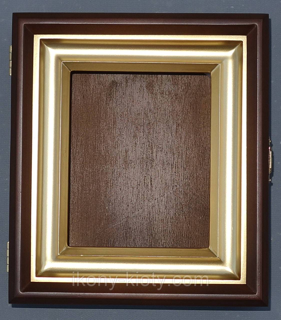 Рівний мініатюрний кіот з вільхи з дерев'яною рамкою, покритий акриловою фарбою, що імітує золото., фото 1