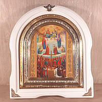 Икона Собор всех Святых, лик 15х18 см, в белом деревянном киоте, арка