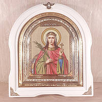 Икона Екатерина святая великомученица, лик 15х18 см, в белом деревянном киоте, арка