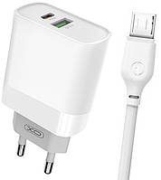 Быстрая зарядка XO L81A PD18W QC3.0 1USB/1Type C + microUSB White