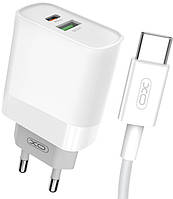 Быстрая зарядка XO L81A PD18W QC3.0 1USB/1Type C + кабель Type C White