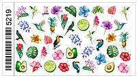 Слайдеры - наклейки с украинской тематикой для дизайна ногтей Летние цветы, колибри, фрукты №5219