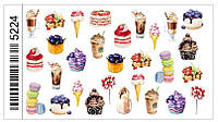 Слайдеры - наклейки с украинской тематикой для дизайна ногтей Сладости, мороженое, пирожное, макаруны №5224