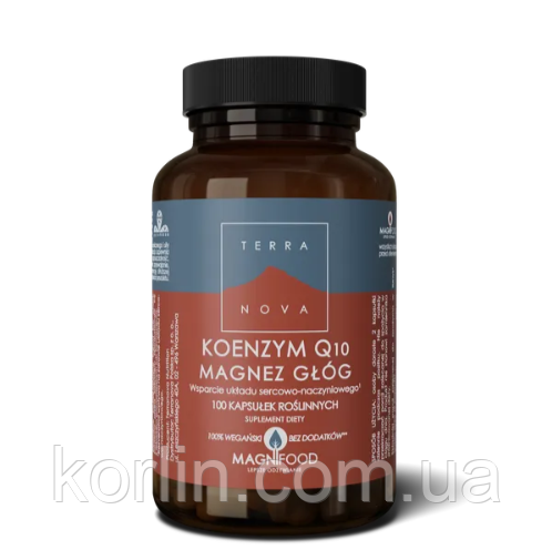 Коезин Q10 Магній Бояришник 100 кап Terranova Coenzyme Q10 Magnesium Hawthorn Великобританія Доставка з ЄС