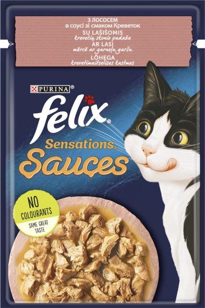 Влажный Корм FELIX Sensations Sauces для Кошек, с Лососем в Соусе со ...