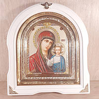 Икона Казанская Пресвятая Богородица, лик 15х18 см, в белом деревянном киоте, арка