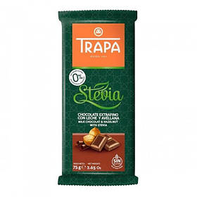 Молочний шоколад без цукру та глютена Trapa Stevia з фундуком, 75 г